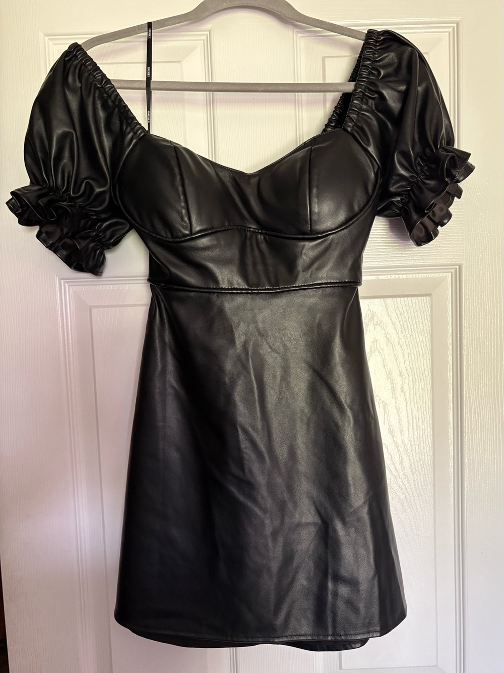 Forever 21 Black Faux Leather Puff-Sleeve Mini Dress